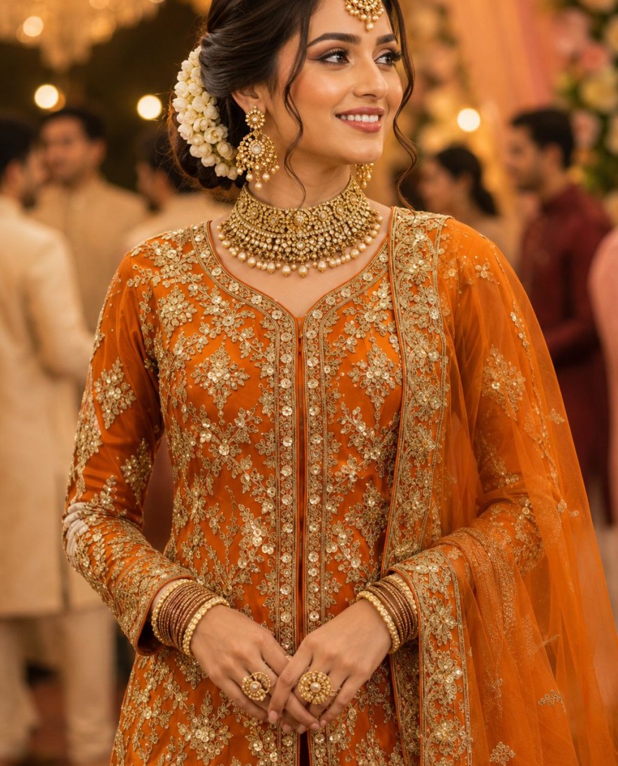 1206 - Remarkable Orange Net Readymade Lehenga Choli